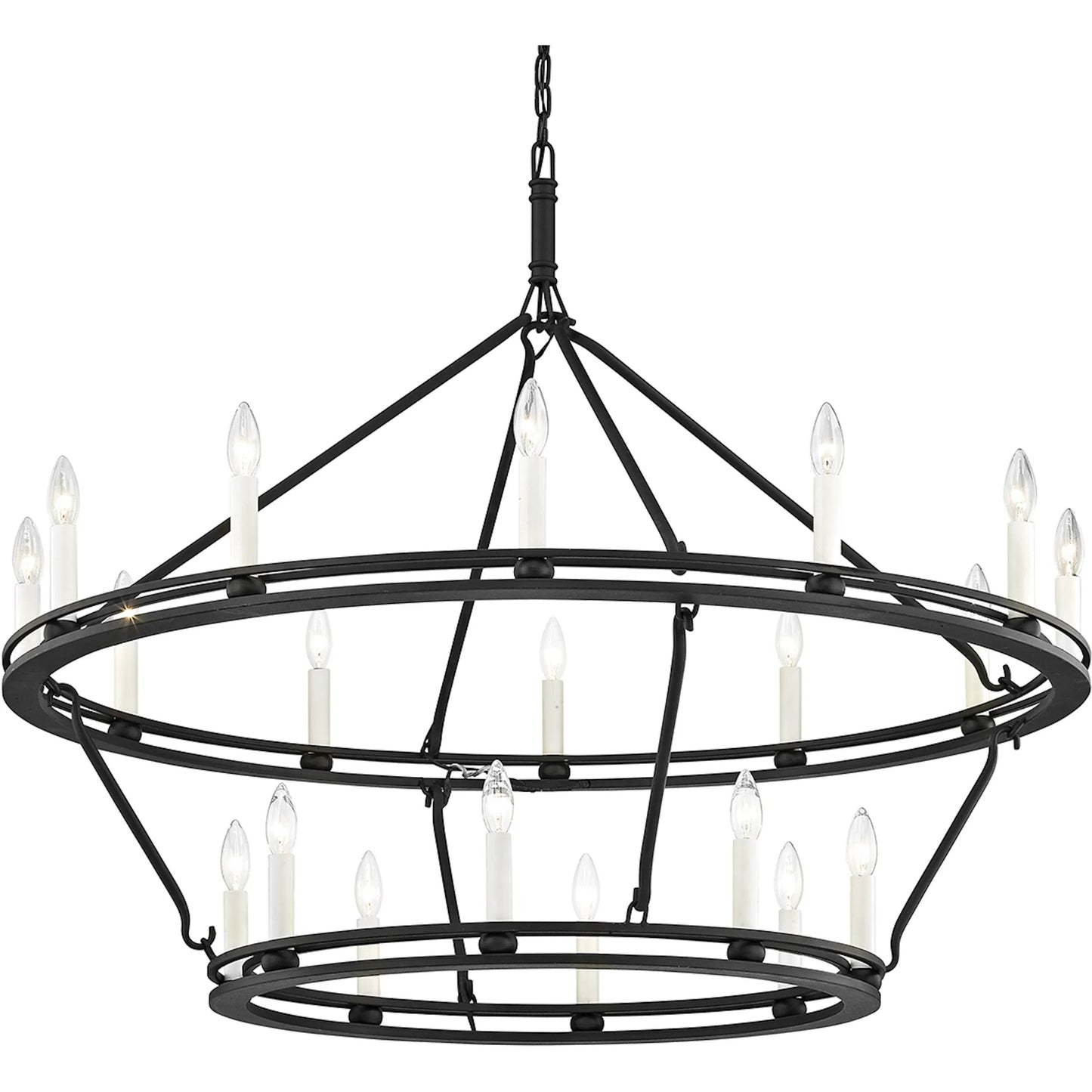 002 SI-2328370 | Primary Silo | Sutton 20-Light Chandelier by Troy in textured black. Made from hand worked iron in a traditional style.