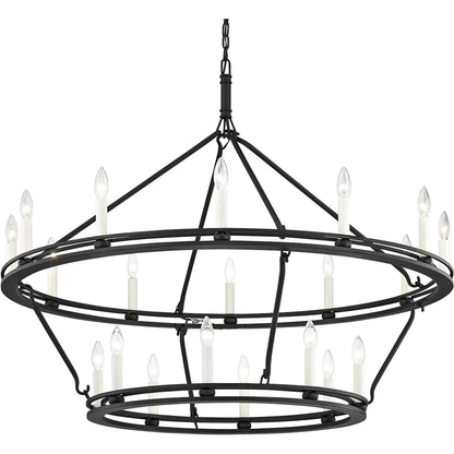 Sutton 20-Light Chandelier by Troy in textured black. Made from hand worked iron in a traditional style.