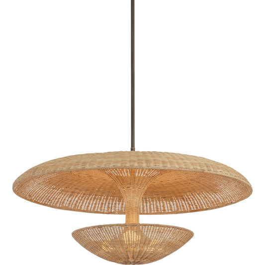 Draco Pendant by Troy in bronze leaf. Made from natural woven, natural wicker in a unique style.
