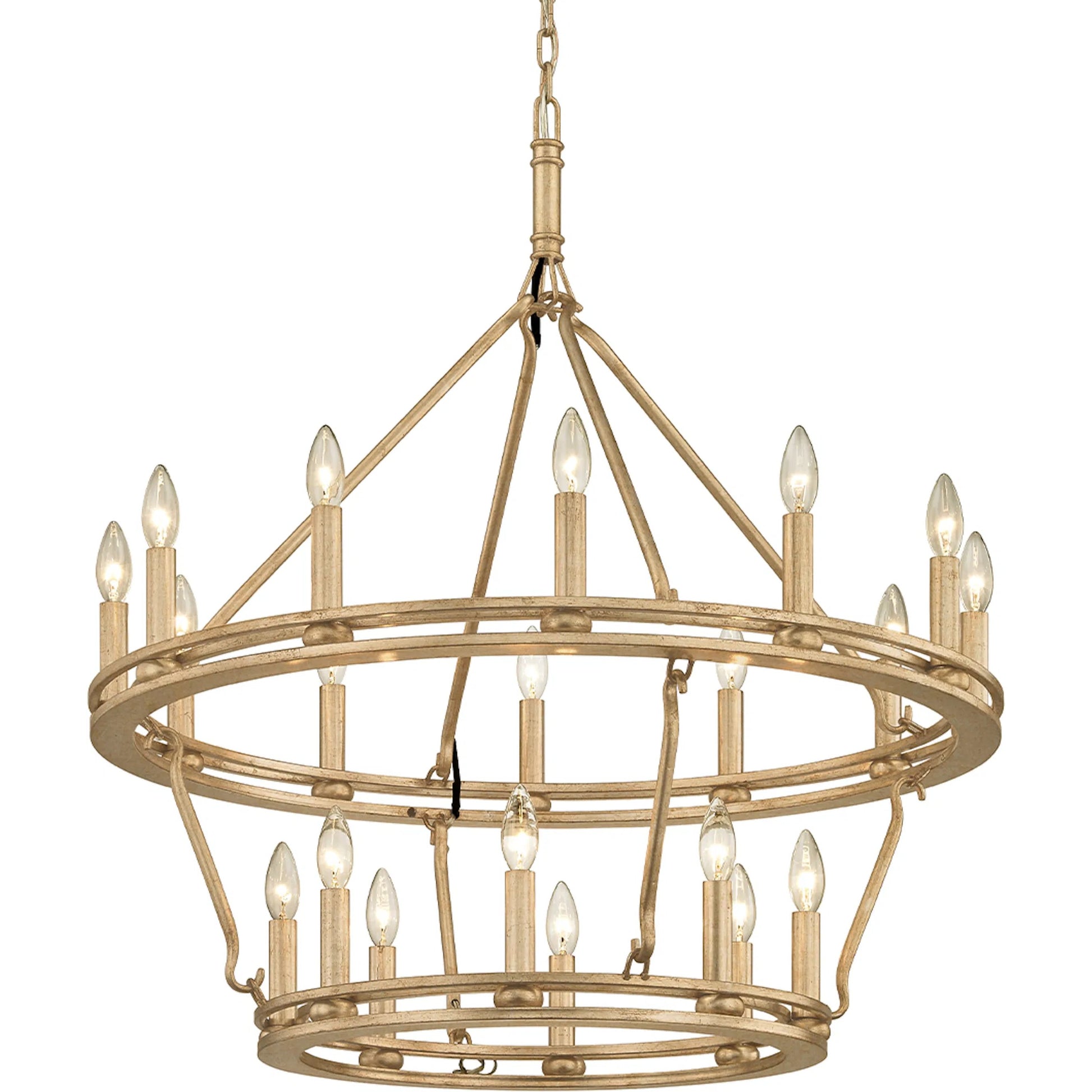 Sutton 20-Light Chandelier by Troy in textured black. Made from hand worked iron in a traditional style.