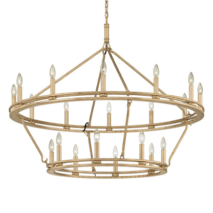 Sutton 20 Light Chandelier by Troy in champagne silver leaf. Made from hand worked iron in a rustic style.