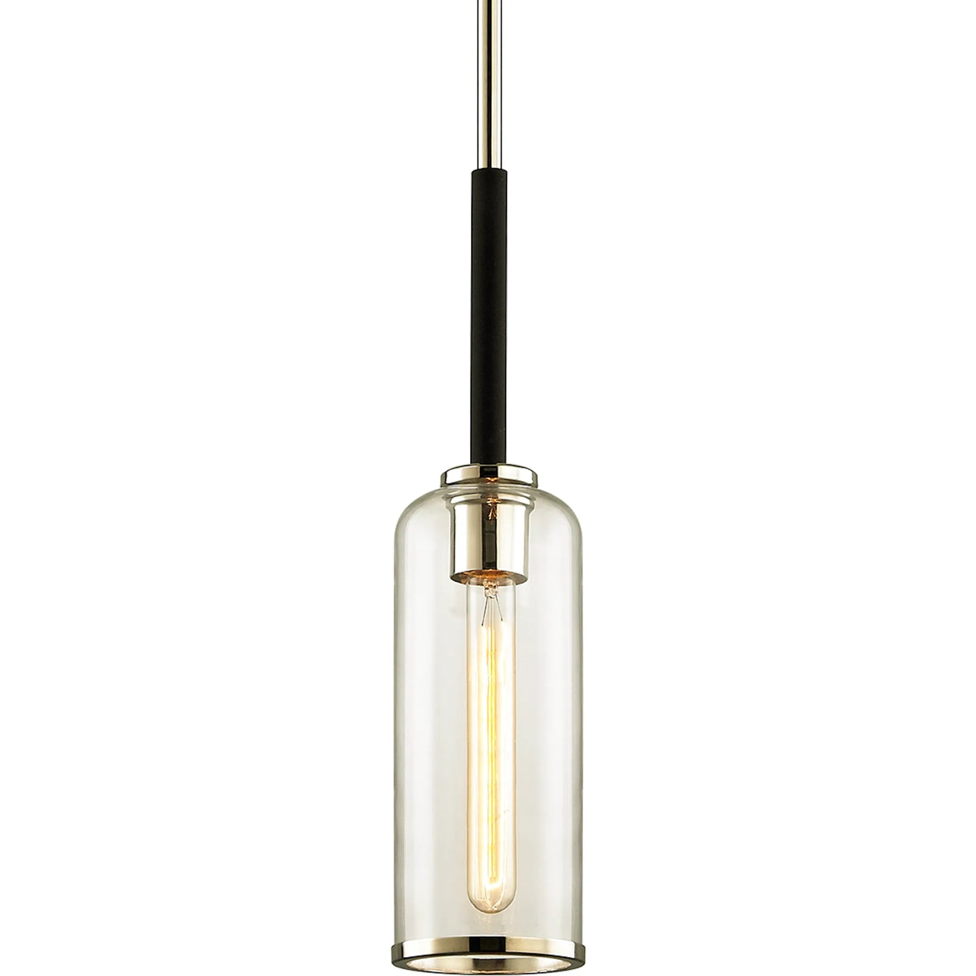 Aeon Mini Pendant by Troy in carbide blk, pol nickel. Made from hand worked iron in a modern style.