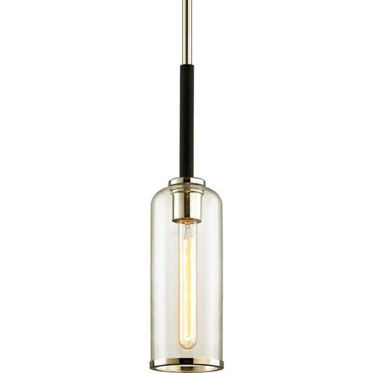 Aeon Mini Pendant by Troy in carbide blk, pol nickel. Made from hand worked iron in a modern style.