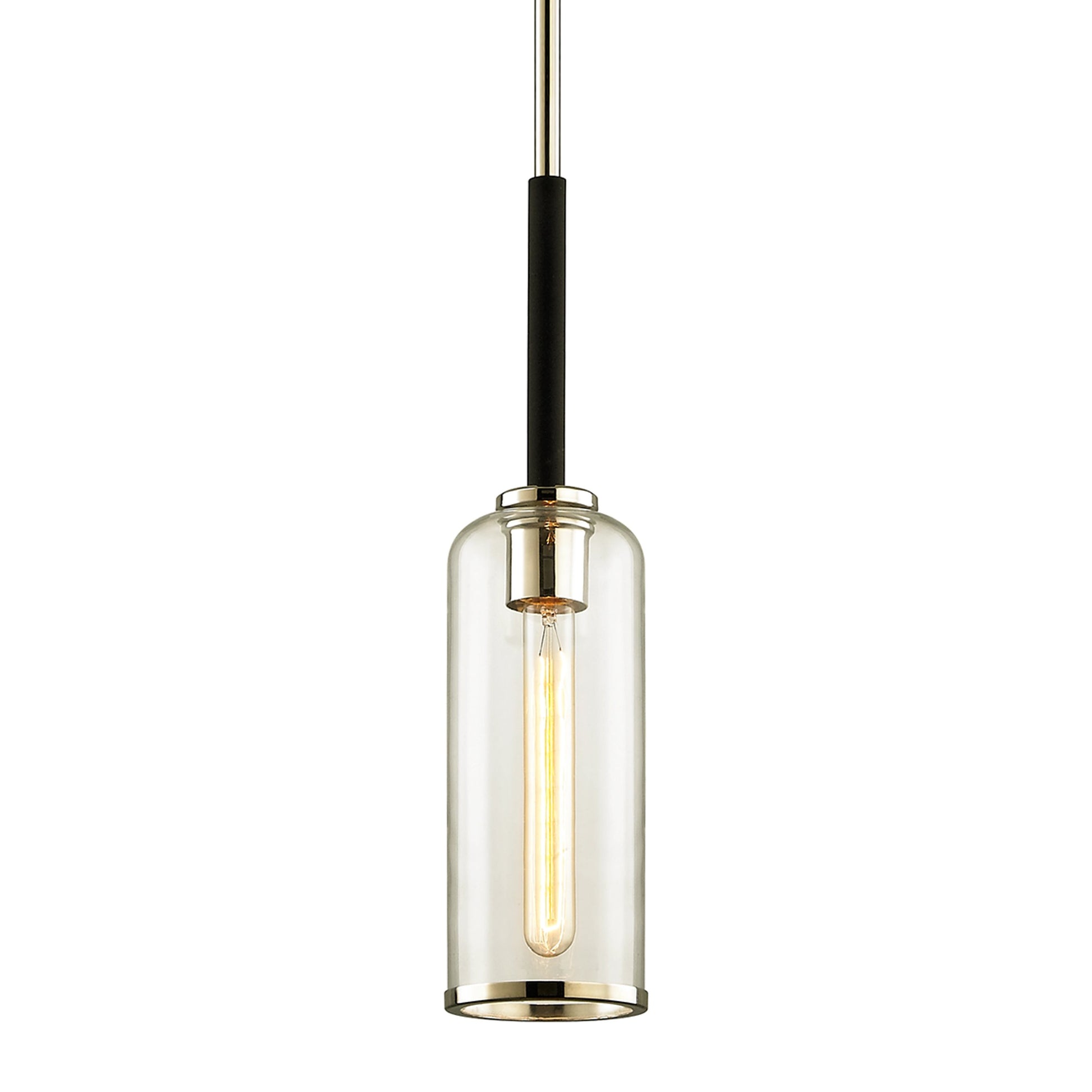 Aeon Mini Pendant by Troy in carbide blk, pol nickel. Made from hand worked iron in a modern style.