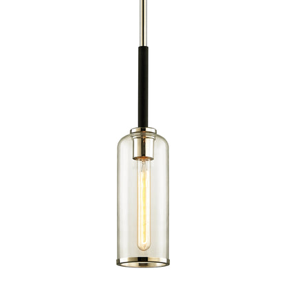 Aeon Mini Pendant by Troy in carbide blk, pol nickel. Made from hand worked iron in a modern style.