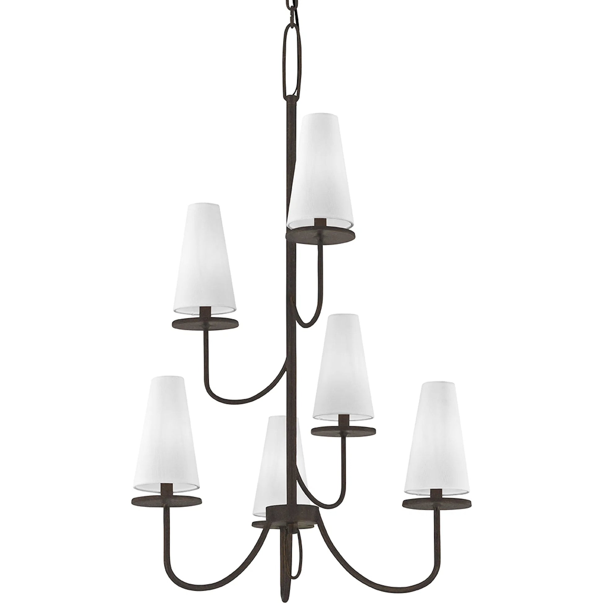 Marcel 6 Light Chandelier by Troy. Made from hand worked iron in a modern style.