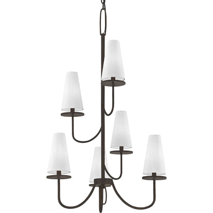 Marcel 6 Light Chandelier by Troy. Made from hand worked iron in a modern style.