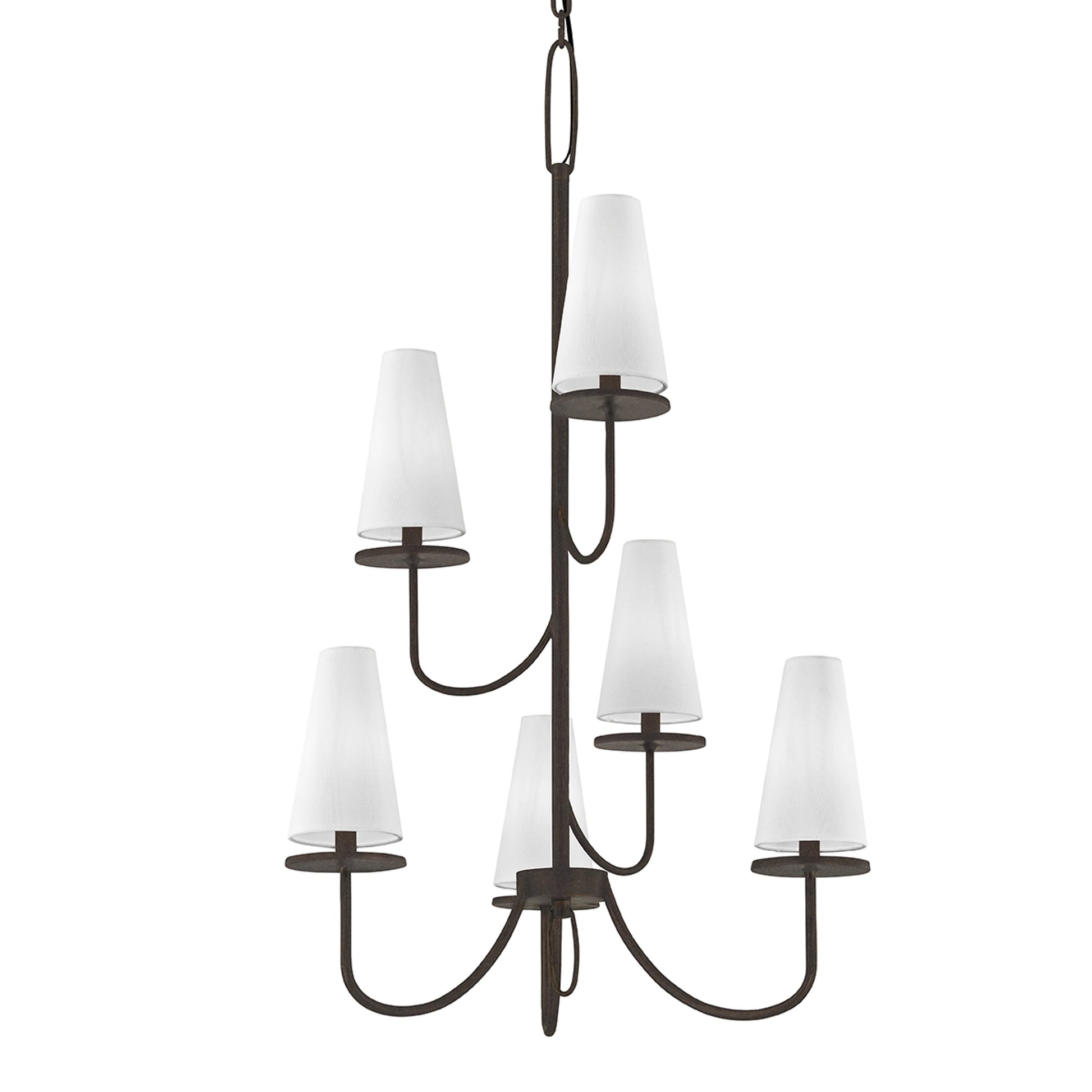 Marcel 6 Light Chandelier by Troy. Made from hand worked iron in a modern style.