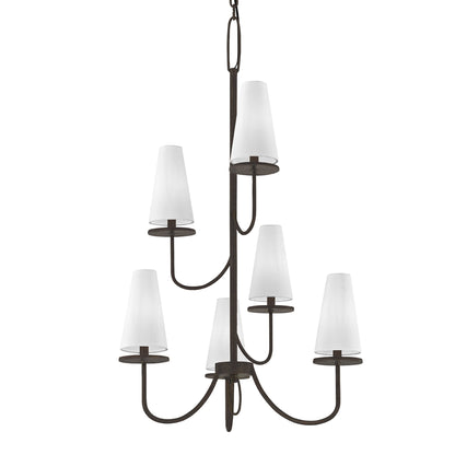 Marcel 6 Light Chandelier by Troy. Made from hand worked iron in a modern style.