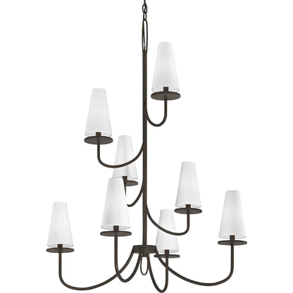 Marcel 8 Light Tiered Chandelier by Troy. Made from hand worked iron in a modern style.