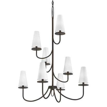 Marcel 8 Light Tiered Chandelier by Troy. Made from hand worked iron in a modern style.