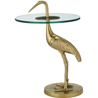 Crane Accent Table by Currey and Company. Made from cast aluminum, glass in a modern style.