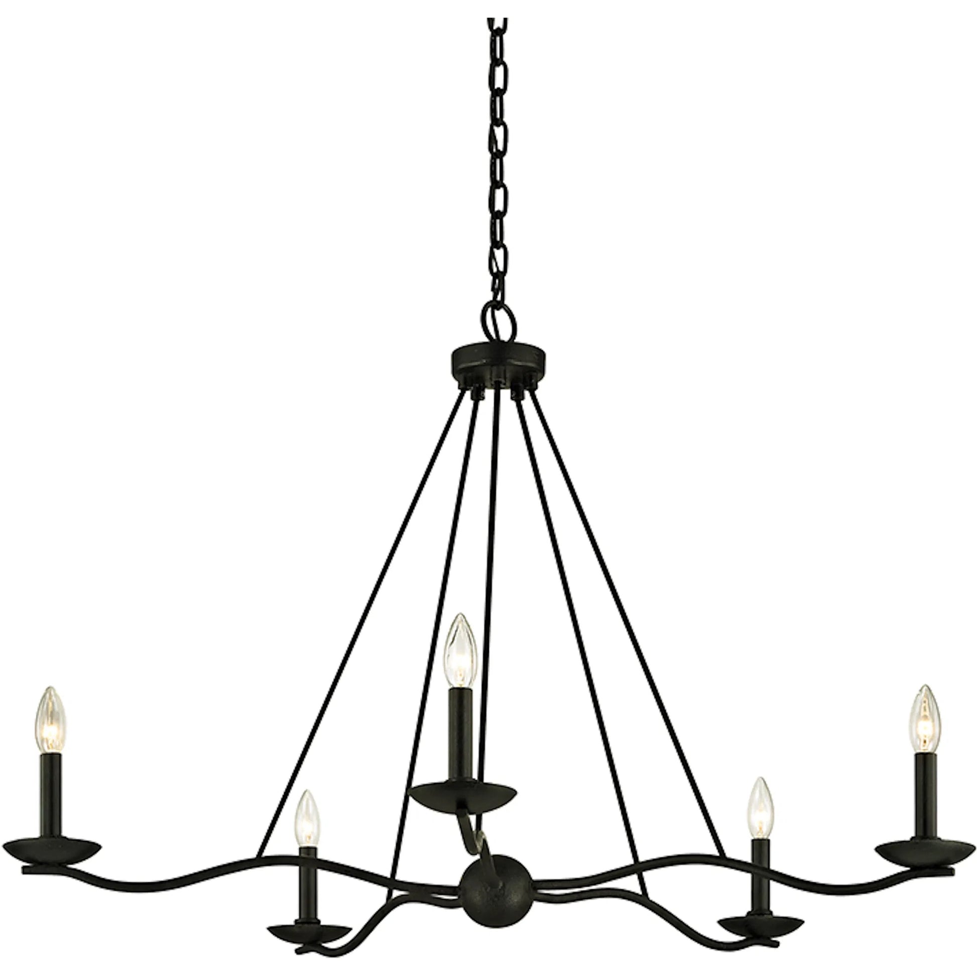 Sawyer Chandelier by Troy in forged iron. Made from unique in a transitional style.