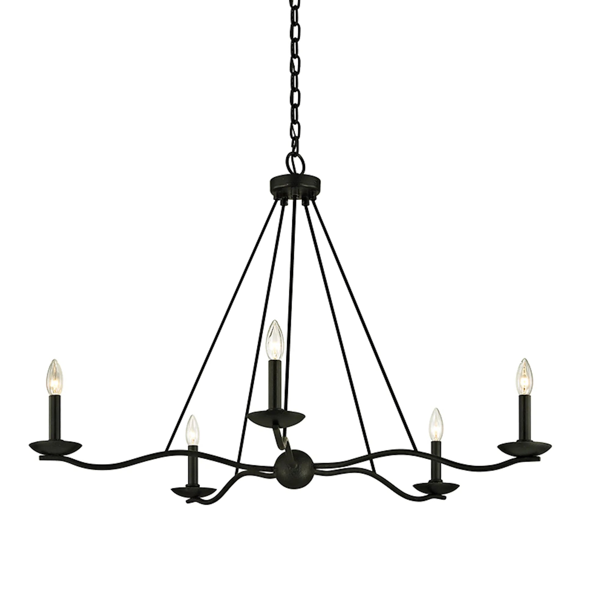 Sawyer Chandelier by Troy in forged iron. Made from unique in a transitional style.