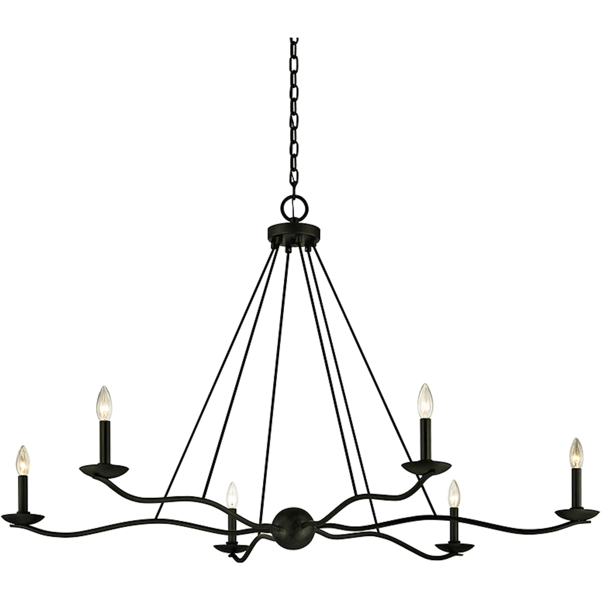 Sawyer Chandelier by Troy in forged iron. Made from unique in a transitional style.