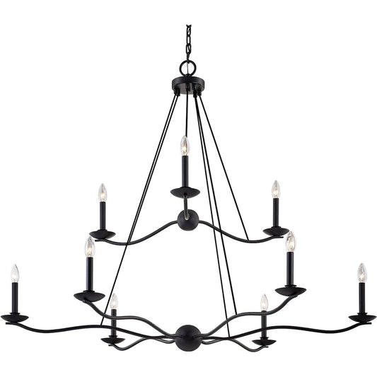 Sawyer Chandelier by Troy in forged iron. Made from hand crafted iron in a transitional style.
