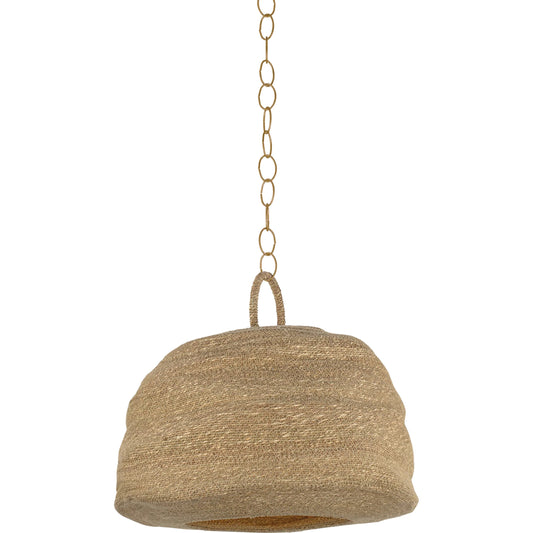 Ferrando Pendant by Troy in patina brass. Made from natural woven in a unique style.