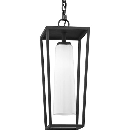 Mission Beach Lantern by Troy in textured black. Made from hand worked iron in a modern style.