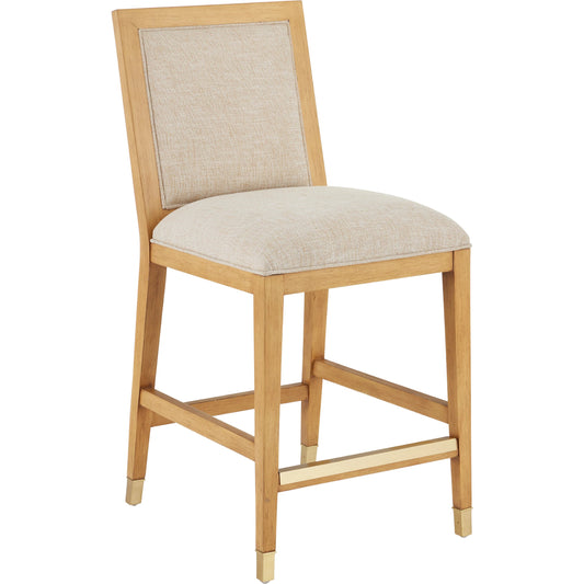 Santos Counter Stool by Currey and Company. Made from mahogany, rattan, brass in a modern style.