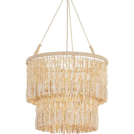 Ben Pendant by Troy in vintage gold leaf. Made from natural woven, wood in a unique style.