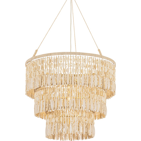 Ben Pendant by Troy in vintage gold leaf. Made from natural woven, wood in a unique style.