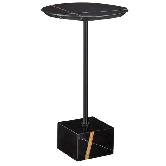 Prado Drinks Table by Currey and Company in natural, black. Made from marble, iron in a modern style.