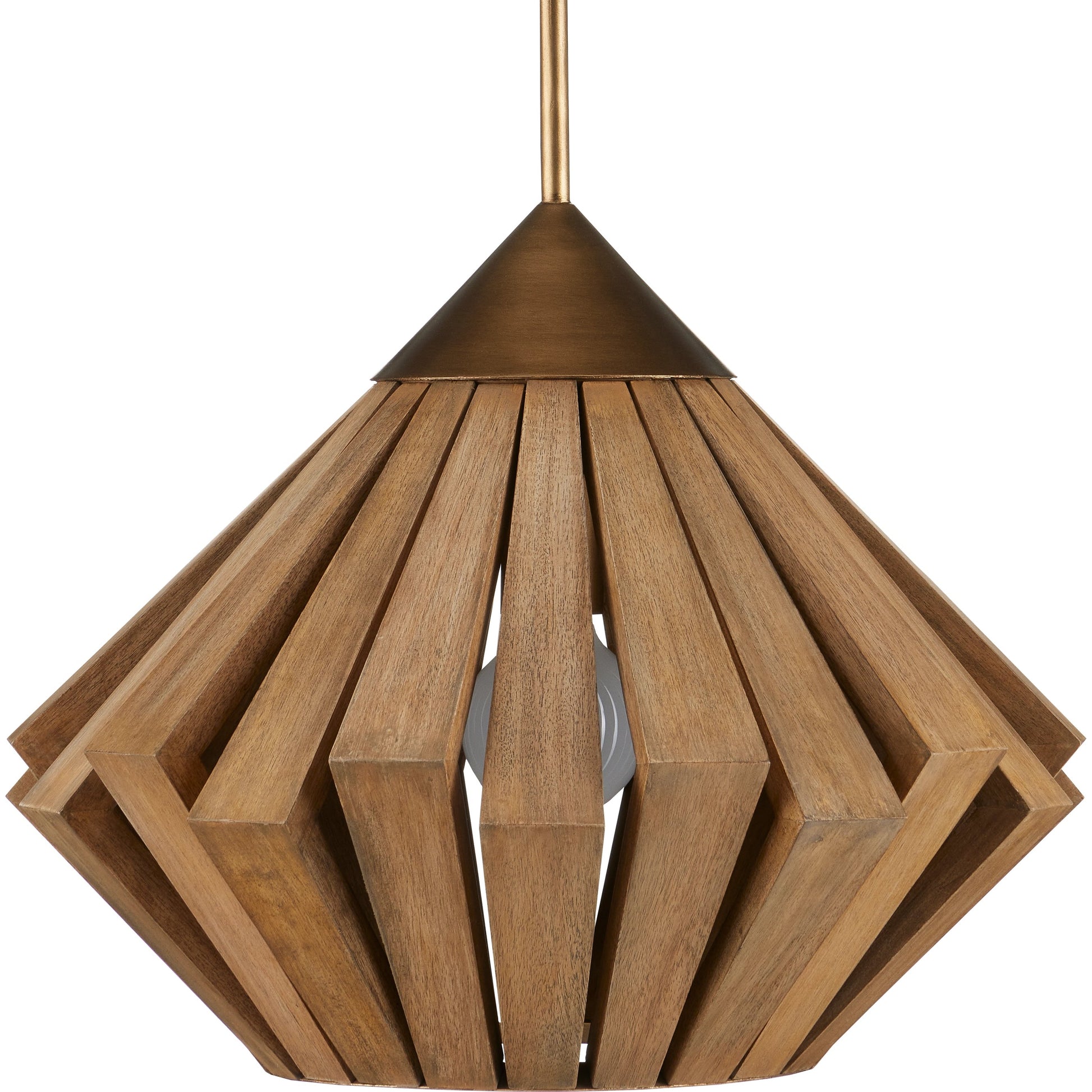 Plunge Pendant by Currey and Company in toffee, brass. Made from wrought iron, wood in a modern style.