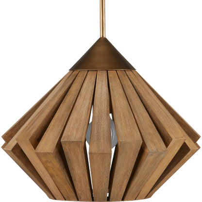 Plunge Pendant by Currey and Company in toffee, brass. Made from wrought iron, wood in a modern style.