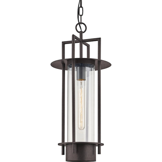 Carroll Park Lantern by Troy in textured bronze. Made from hand worked iron in a unique style.