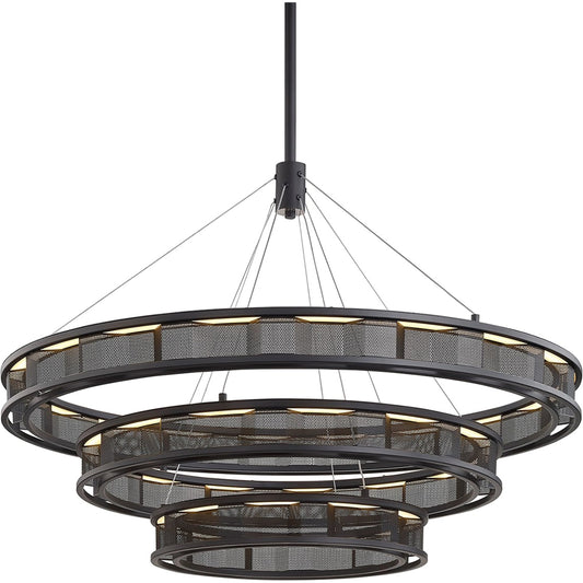 Fuze Chandelier by Troy in modern bronze. Made from hand worked iron in a modern style.