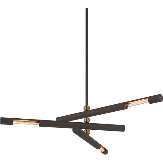 Hendrix Chandelier by Troy in bronze. Made from hand worked iron in a unique style.