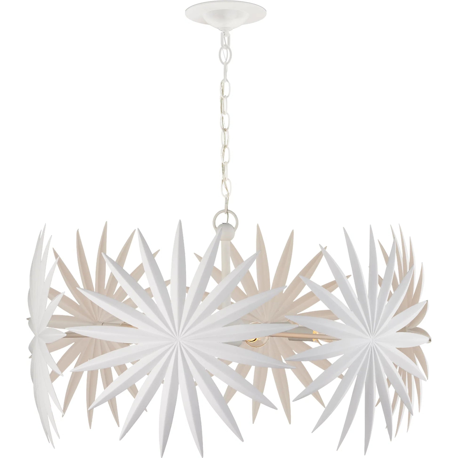 Bismarkia Chandelier by Currey and Company in gesso white. Made from wrought iron in a modern style.