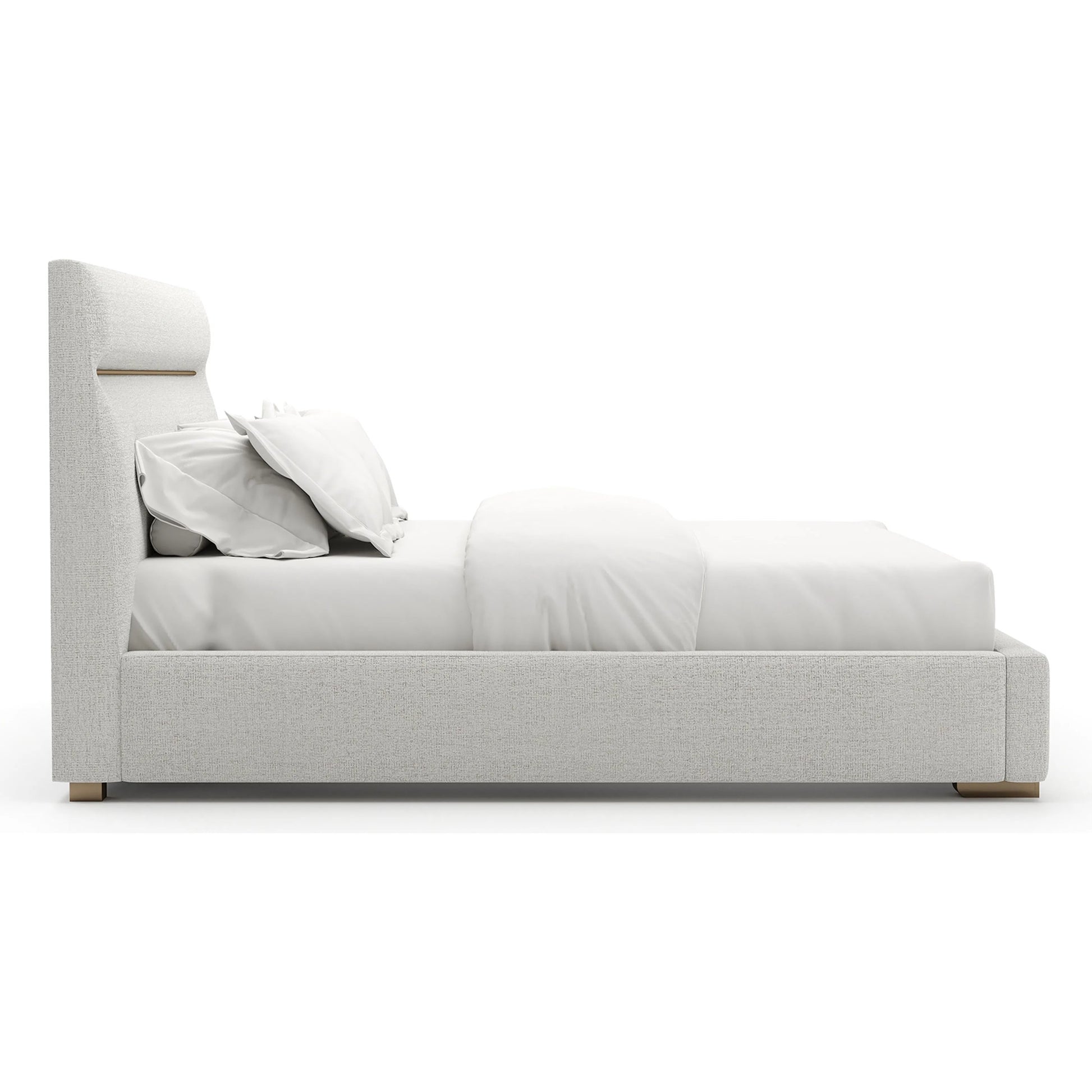 Counter Balance Bed by Caracole in oatmeal, brushed gold. Made from metal in a transitional style.