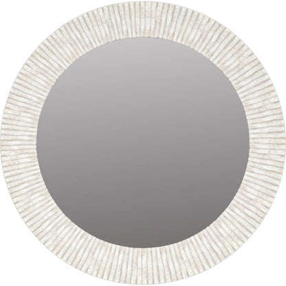 Ashlar Round Mirror by A.R.T. Furniture in bisque. Made from parawood solids, resin, glass in a transitional style.