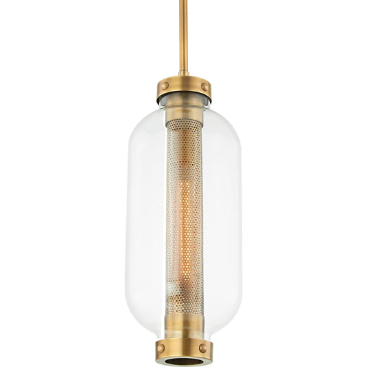 Atwater Outdoor Pendant by Troy in vintage brass. Made from solid brass in a modern style.