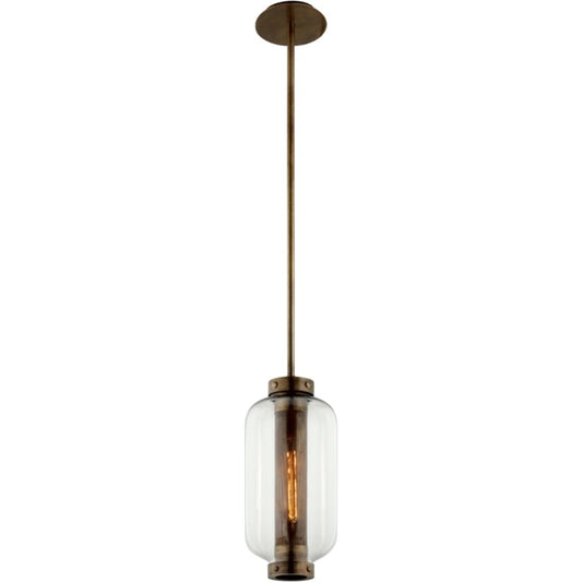 Atwater Outdoor Pendant by Troy in vintage brass. Made from solid brass in a modern style.