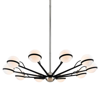 Ace Chandelier by Troy. Made from hand worked iron in a modern style.