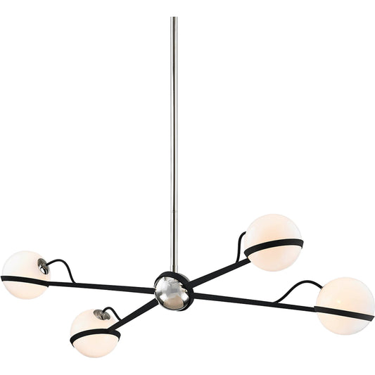 Ace 4-Light Linear Pendant by Troy in textured black, polish nickel. Made from hand worked iron in a unique style.