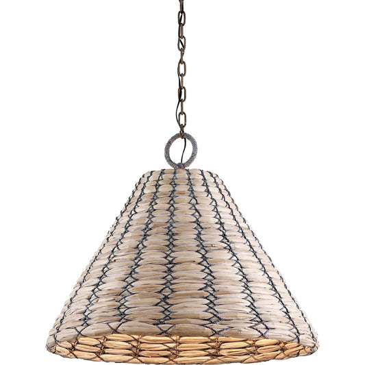 Solana Chandelier by Troy in earthen bronze. Made from hand worked iron in a unique style.