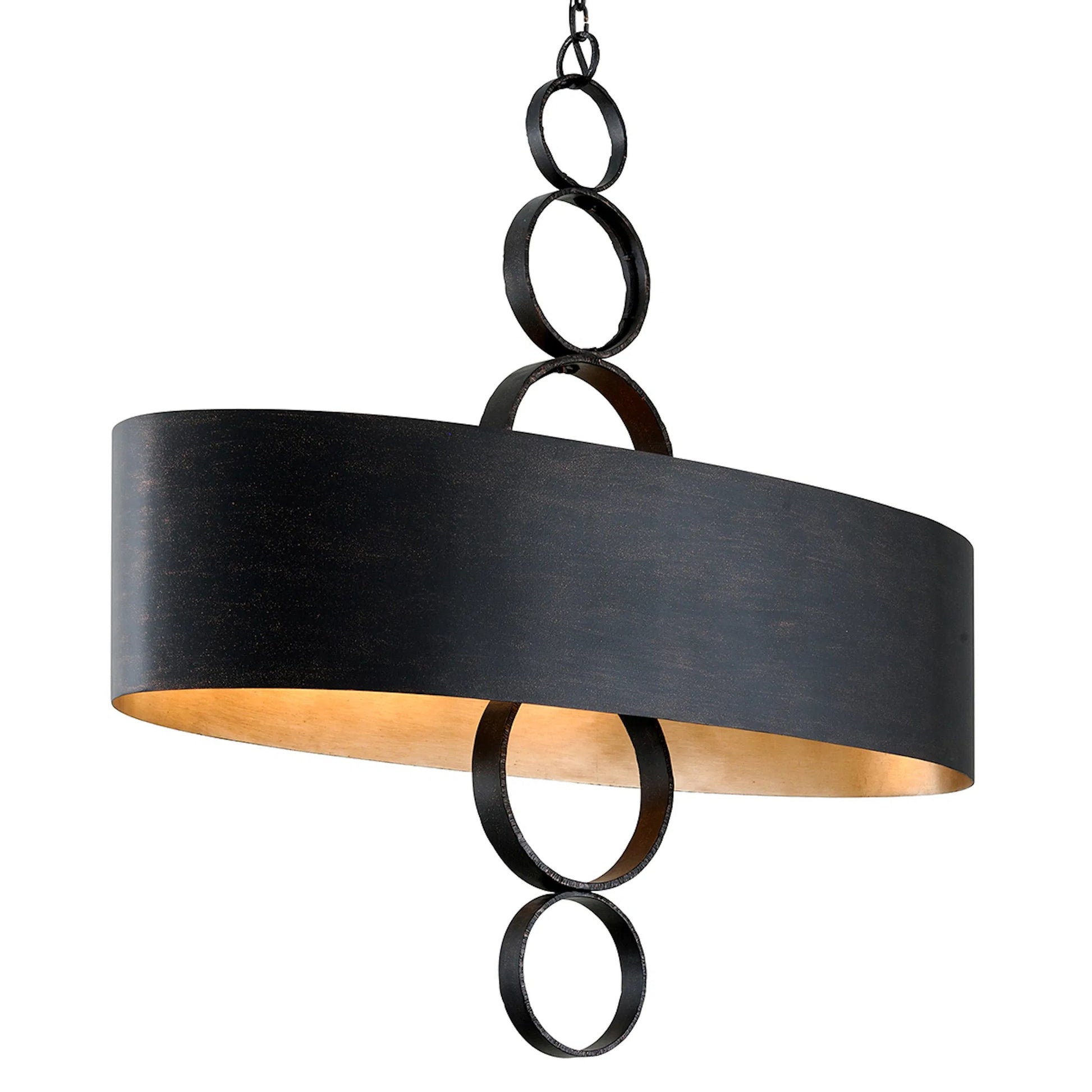 Rivington Linear Pendant by Troy in charred copper. Made from hand forged iron in a modern style.