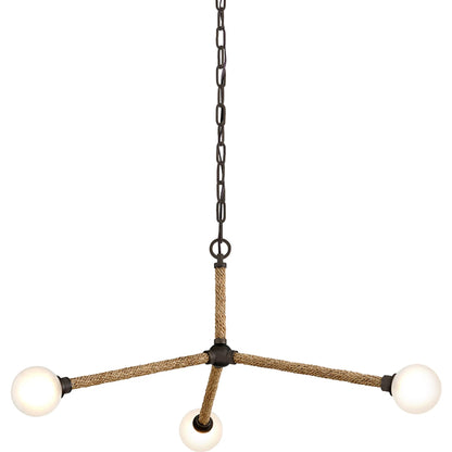 Nomad 3 Light Chandelier by Troy in classic bronze. Made from hand worked iron in a modern style.