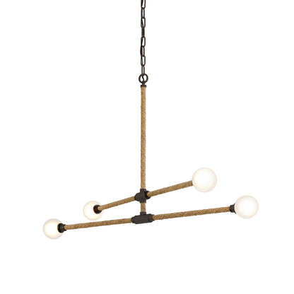 Nomad Linear Chandelier by Troy in classic bronze. Made from hand worked iron in a unique style.