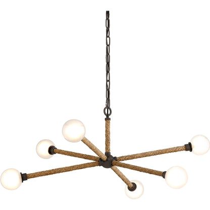 Nomad 6 Light Chandelier by Troy in classic bronze. Made from hand worked iron in a modern style.