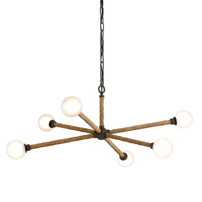 Nomad 6 Light Chandelier by Troy in classic bronze. Made from hand worked iron in a modern style.