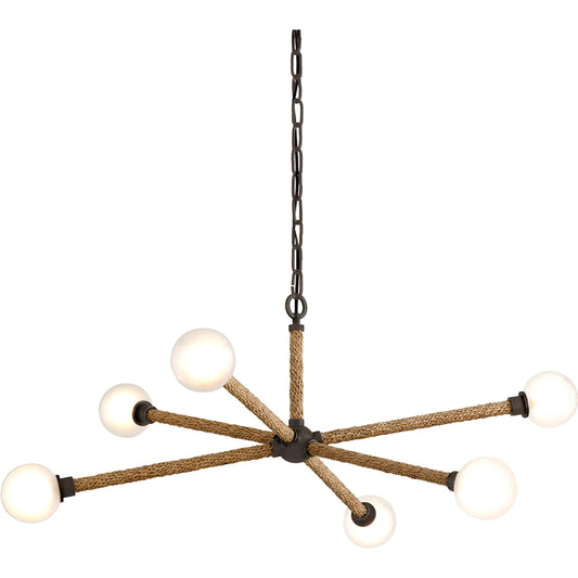 001 SI-2072868 | Primary Silo | Nomad 6 Light Chandelier by Troy in classic bronze. Made from hand worked iron in a modern style.