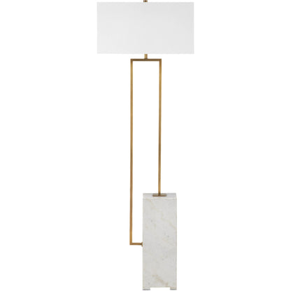 Beside Floor Lamp by Currey and Company in white, antique brass. Made from marble, metal in a modern style.