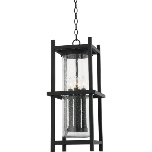 Carlo Exterior Lantern by Troy in textured black. Made from iron, steel in a transitional style.