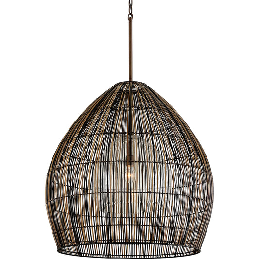 Holden Chandelier by Troy in textured bronze. Made from hand worked iron in a unique style.