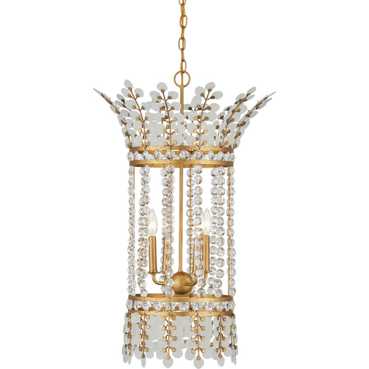 Bradshaw Lantern by Currey and Company in frosted, clear, brass. Made from glass, crystal, wrought iron in a unique style.