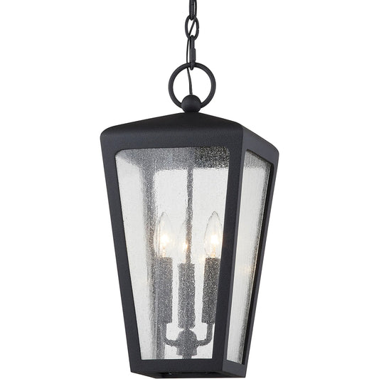 Mariden Lantern by Troy in textured iron. Made from hand crafted aluminum in a unique style.